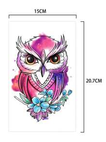 1 Pieza Calcomanía De Tatuaje De Búho Resistente Al Agua Y Duradera En La Espalda De Las Mujeres - Multicolor - Ver 4