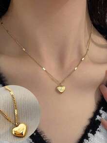 1 件心形装饰锁骨项链 - 奢华精致的女士配饰 - 金色 - 查看 12