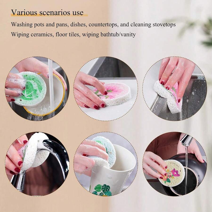 Kitchen Cleaning Dishwashing Sponge With Lanyard For Dish Round Cartoon