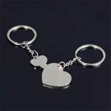 2入組男女可愛的心形鑰匙鑰匙圈情侶鑰匙扣情人節珠寶配飾禮物 - 銀色 - 查看 4