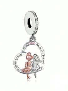 1入組簡單925純銀吊墜，帶兩個小女孩和珠子，適合Diy送給朋友、閨蜜、姐妹完美禮物 - 銀色 - 查看 1