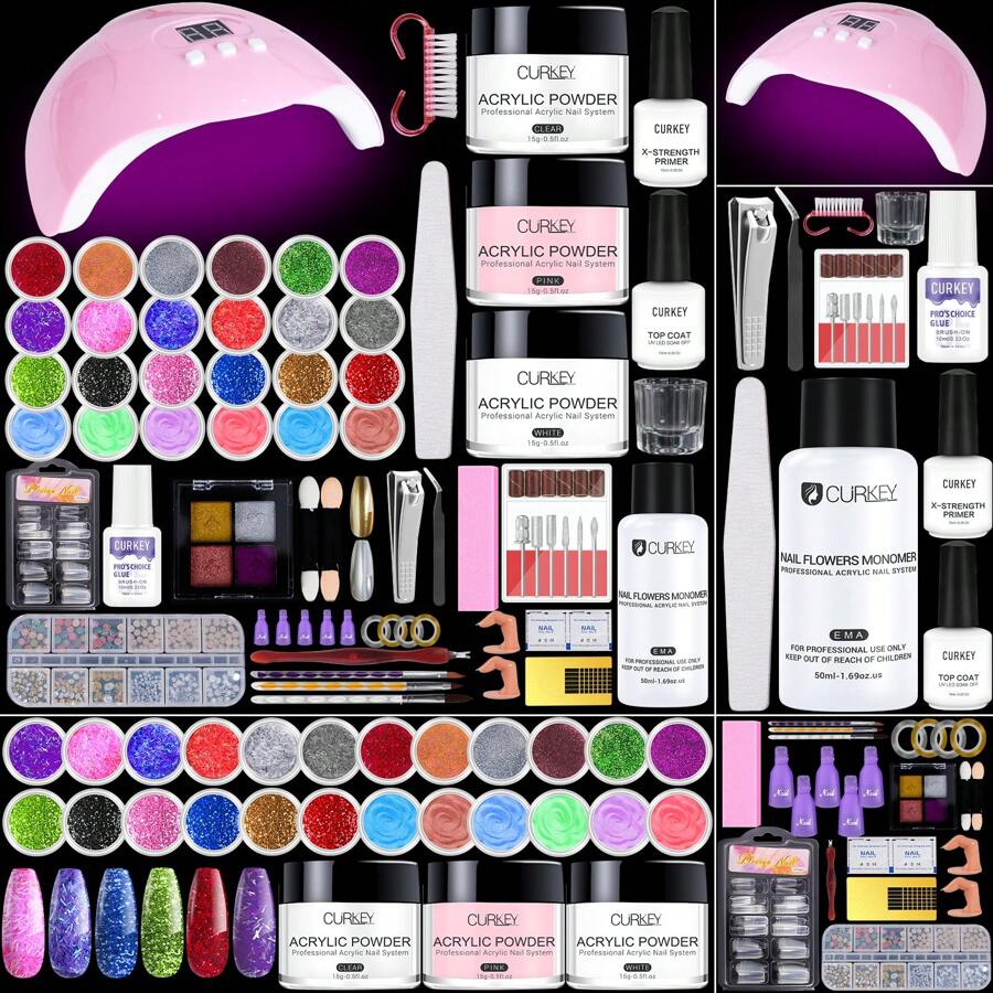 Acrylic Nail Kit For Beginners With Everything-All In 1 Nail Kit Set Professional Acrylic With Everything-Acrylic Nail Supplies With Nail Lamp Nail Set For Beginners DIY Acrylic Nail Extension - 彩色 - 查看 1