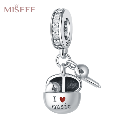 MISEFF MISEFF Nuovo 1 pezzo in argento Sterling 925 Grande Amore per la Musica Creativo Ciondolo per Auricolari Bluetooth Blu Fai da Te Gioielli Ciondolo Regali per Donne Ragazze