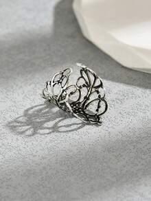 1枚復古時尚中空菱形花紋戒指 - 復古銀色 - 查看 5