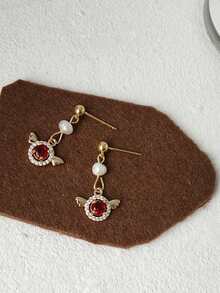 1pair Simple & Fresh Pure Silver Ear Studs With Round Stone Embedded Women's Earrings, Ins Style Jewelry - Earrings - View 4