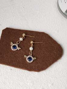 1pair Simple & Fresh Pure Silver Ear Studs With Round Stone Embedded Women's Earrings, Ins Style Jewelry - Earrings - View 1