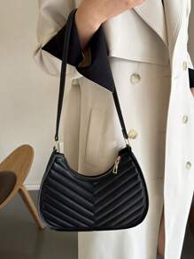 简约纯色百搭单肩包适合日常搭配 - 黑色 - 查看 3