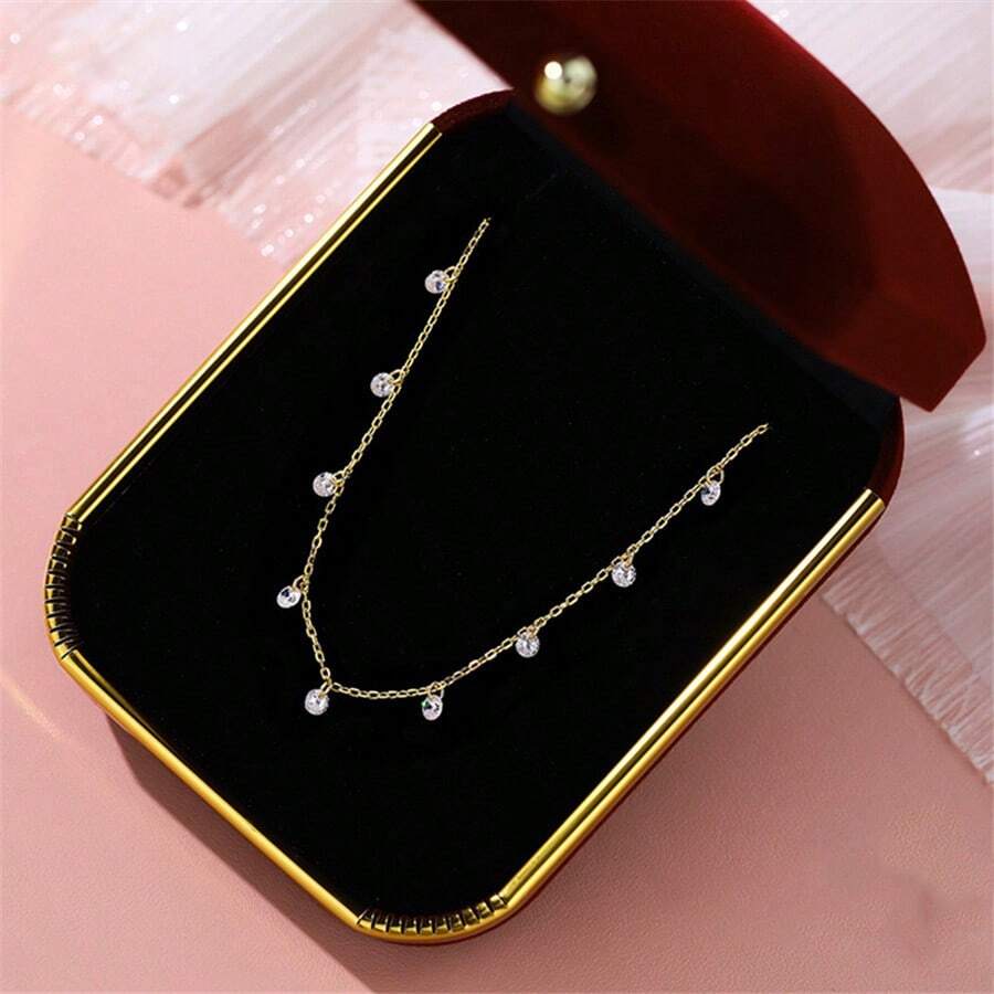 1pc 925 Sterling Silver Starry Water Drop Pendant Necklace, Suitable For Women's Daily Wear - NY1652 - View 1