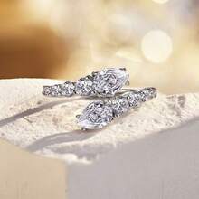 1pc S925 Silver Inlaid Zirconia Pear Shape Adjustable Ring Suitable For Women'S Daily Wear And Banquet - 8# - View 3