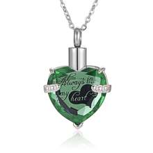 1pc Pet Memorial Heart Shaped Glass Urn Necklace, Stainless Steel Birthstone Pet Ashes Cremation Pendant