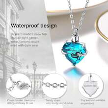 1pc Pet Memorial Heart Shaped Glass Urn Necklace, Stainless Steel Birthstone Pet Ashes Cremation Pendant