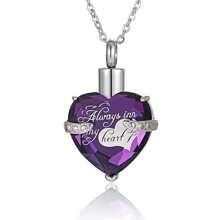 1pc Pet Memorial Heart Shaped Glass Urn Necklace, Stainless Steel Birthstone Pet Ashes Cremation Pendant