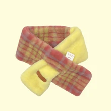 一件搖粒絨兒童便攜式十字圍巾,經典格子純色雙片保暖脖套男女寶寶節日氣氛裝飾禮物 - 彩色 - 查看 1