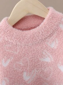 Tween Girl's Heart Pattern Sweater - Baby Pink - View 2