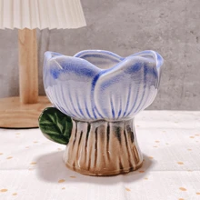 1pc Creative Ceramic Tulip Shaped Flowerpot For Succulents, Ornament Decoration - Blue - View 1