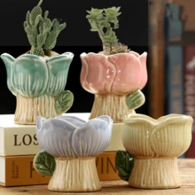 1pc Creative Ceramic Tulip Shaped Flowerpot For Succulents, Ornament Decoration - Blue - View 2