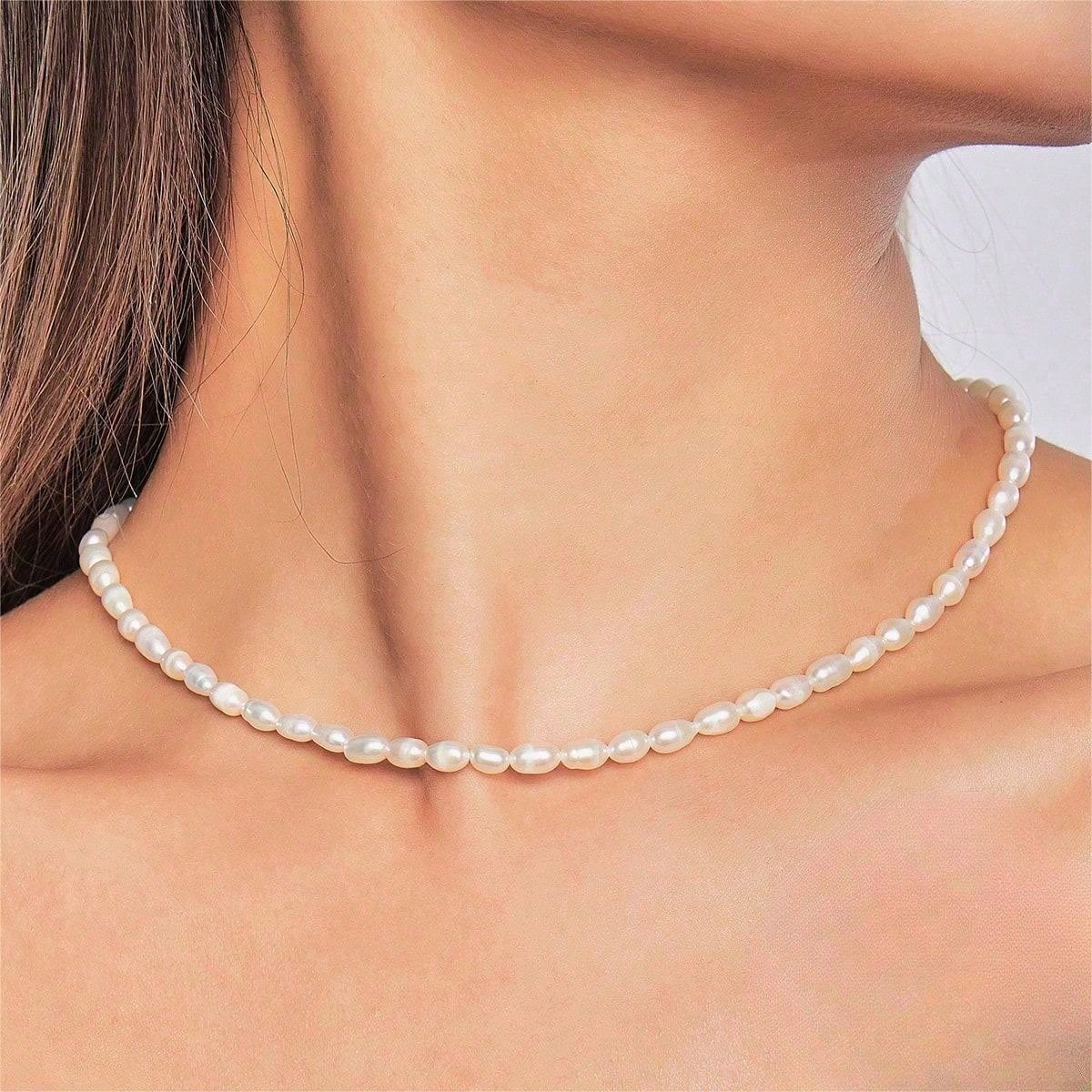 1pc Classique Collier en perles culturelles de forme de riz de 4,5-5,5 MM, Meilleure pour un cadeau d\"amitiÃ©, bijoux de mariage, bijoux de mariÃ©e.