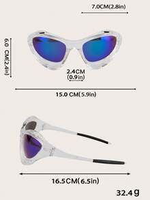 1 副成人通用男女通用 Y2k 未來機械風格透明鍍膜藍膜戶外運動防風眼鏡賽博龐克元素護目鏡 - 無色 - 查看 4