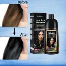 Champú tinte de cabello negro 3 en 1, unisex, cubre canas, con ingredientes herbales, 500ml (Negro) - Negro - Ver 2