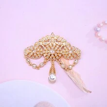 鍍金女士胸針和耳環套裝,摩洛哥傳統婚禮配飾,阿拉伯女士奢華胸花 - 金色 - 查看 2