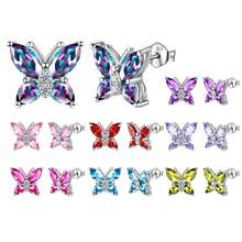 1對優雅藍色的方晶鋯石925純銀蝴蝶耳釘適合女士,節日禮物