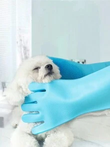 1pc Random Color Pet Dog & Cat Bathing & Massage Glove With Silicone Tips - Multicolor - View 1