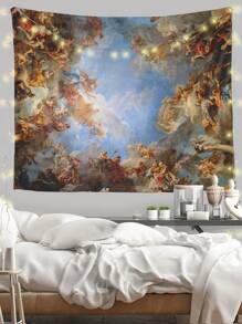 Vintage Ölgemälde Ball Muster Wandteppich, moderner Stil Polyester Faser quadratischer Dekorativer Wandteppich, geeignet für Wohnzimmer und Schlafzimmer Dekoration, Fahne für Zimmer, Zimmer Dekoration, Wandteppich, Wandkunst, Zimmer Accessoires, Fahnen für Zimmer, Heimdekoration, Wandteppich