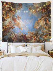 Vintage Ölgemälde Ball Muster Wandteppich, moderner Stil Polyester Faser quadratischer Dekorativer Wandteppich, geeignet für Wohnzimmer und Schlafzimmer Dekoration, Fahne für Zimmer, Zimmer Dekoration, Wandteppich, Wandkunst, Zimmer Accessoires, Fahnen für Zimmer, Heimdekoration, Wandteppich