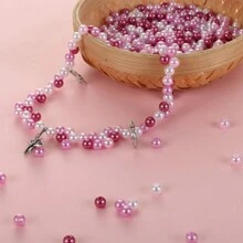 4/6/8/10/12/16/18/20mm Beige Faux Pearl Beads ABS Loose Round Beads Jewelry Craft Making White Beige DIY Clothing Beads Supplies Sewing Accessories Earring Bracelet Necklace Key Chains Vase Fillers Home Decoration - Pink - View 2