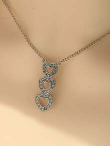 1件積木式寶石鏤空愛心項鍊,鎖骨鏈 - 銀色 - 查看 4