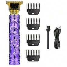 男士多功能电动剃须刀，带剃须刀，T9 USB 充电式男士电动理发器理发器剃须刀专业理发器胡须剪，送给男士的精美礼物，男士美容套装 - 紫色 - 查看 1