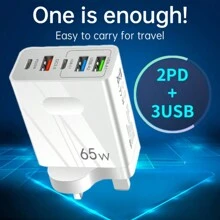 高速 65W 5 端口 2PD+3USB 充电器英国插头：使用快速充电技术可同时为多达 5 台设备充电，兼容三星 S10/S9/S8/Plus、iPhone Xs/Max/XR/11/12/13/14 和其他流行型号。 - 白色 - 查看 6
