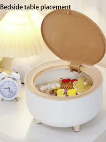 1 件組卡通髮飾收納盒大容量防塵罩適用於梳妝台、可愛夾子、髮夾、髮帶、珠寶收納盒 - 白色 - 查看 4