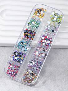 Acrylic Rhinestone Nail Art Decorations Set, Including Holographic Horse Eye Shape, Small Round Shape, Etc. (12 Grids) Diy Nail Charms Nail Gems Nail Supplies Nails