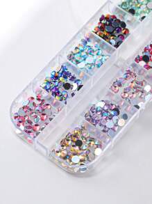 Acrylic Rhinestone Nail Art Decorations Set, Including Holographic Horse Eye Shape, Small Round Shape, Etc. (12 Grids) Diy Nail Charms Nail Gems Nail Supplies Nails