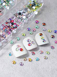 Acrylic Rhinestone Nail Art Decorations Set, Including Holographic Horse Eye Shape, Small Round Shape, Etc. (12 Grids) Diy Nail Charms Nail Gems Nail Supplies Nails