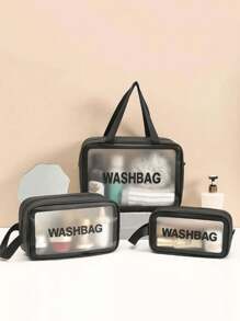 1個防水pu化妝品袋護理包含組織器具便攜式旅行袋,大容量,適用於沐浴、健身和化妝品儲藏 - 黑色 - 查看 2