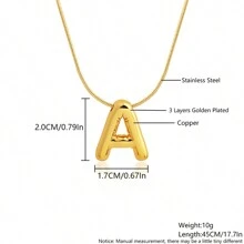 1 件簡單銅製泡泡氣球和字母吊墜項鍊男女款,不鏽鋼球鍊頸鍊首飾 - A - 查看 3