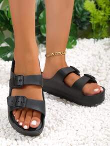 新款女士高跟和平底漆皮拖鞋,耐用且防滑,適用於室內和室外 - 黑色 - 查看 2