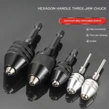 1個迷你無鎖式鑽夾0.6-8mm自鎖電鑽頭夾緊工具1/4"六角柄快速轉換器無鎖鑽頭夾頭適配器螺絲刀旋轉碳鋼頂尖研磨機釘機電動研磨工具 - 黑色 - 查看 1