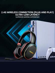 KOFIRE UG-05 2.4GHz/无线游戏耳机，适用于 PC 的无线游戏耳机，振动反馈式包耳式耳机，带防噪麦克风，LED 灯 - 黑色 - 黑色 - 查看 10