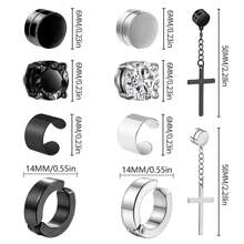 10對男性不銹鋼磁性耳環,無需穿孔鏤空十字耳環,無性別凸耳夾環cz磁石耳環套裝 - 彩色 - 查看 2