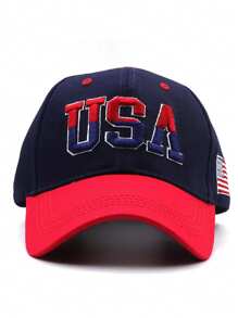 1pc Boy Letter & American Flag Embroidered Adjustable Fashion Baseball Cap For Outdoor - Red - View 1