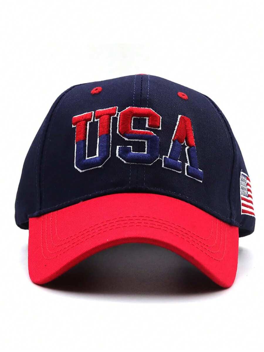 1pc Boy Letter & American Flag Embroidered Adjustable Fashion Baseball Cap For Outdoor - Red - View 1