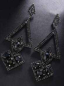 1對黑色誇張幾何吊墜大長耳環,適用於女士派對、情人節、聖誕節、生日禮物、日常佩戴 - 黑色 - 查看 2