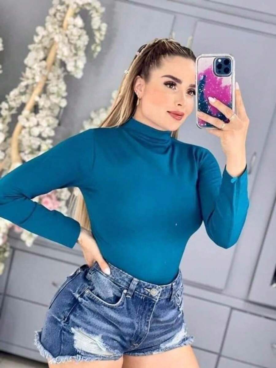 BLUSA TERMICA CUELLO ALTO BASIC TEXTURA BASICA - Neblina azul - Ver 1