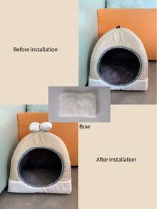 1 件浅黄色保暖内衬涤纶宠物床，适合 2 公斤以下的猫咪冬季睡觉 - 米色 - 查看 9