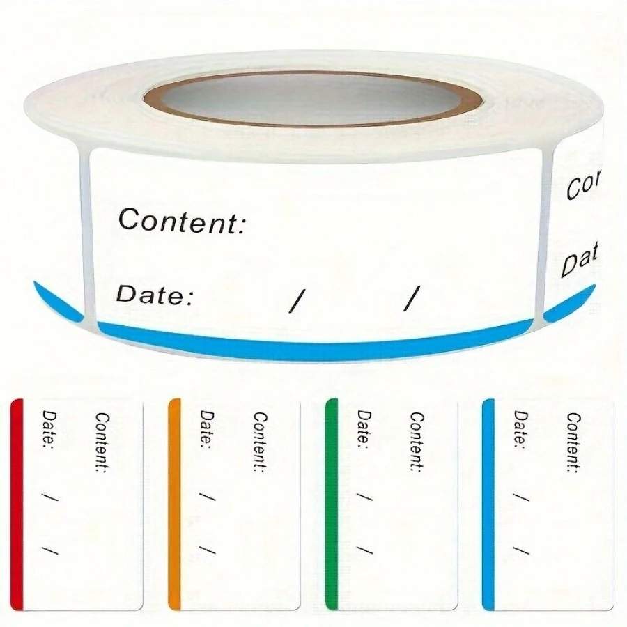 120pcs/Roll Removable Freezer Labels,Food Label Stickers With Date Tag,Waterproof & Oil Resistant Can &Jar Labels,Cleaning Without Residue,Red, Orange, Green, Blue - Blue - View 1