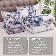 DJY 7 Pieces Purple Floral Comforter Sets Full Queen King Bed In A Bag,Elegant Flower Comforter With Sheet Set, Soft Microfiber Bedding Set For Wedding Items,Valentines Day Home Bed Room Decor,Easter Gifts,All Season - Màu tím - Xem 3
