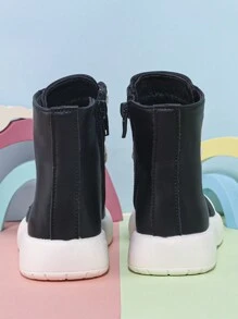 Giày lười trẻ em unisex kiểu dáng cổ điển, thời trang, dễ thương, đa năng, mới, bốt cao đến bắp chân bằng da kiểu Hàn Quốc, giày casual thời trang. - màu đen - Xem 4